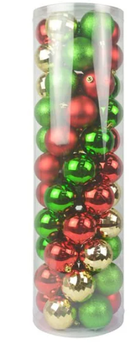 Kit Bolas Decoração para Natal 55 Bolinhas - 3 Cores Misturadas