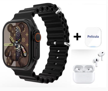 SmartWatch Preto + Fone de ouvido e Película de Brinde